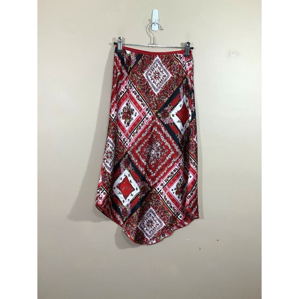 Vintage Womens Floral Paisley Midi Skirt M Red Boho Hippie Festival Fairy Y2K